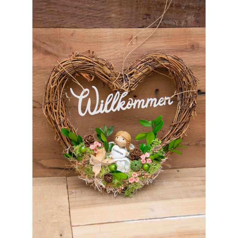 Türdeko Weidenherz mit Schutzengel