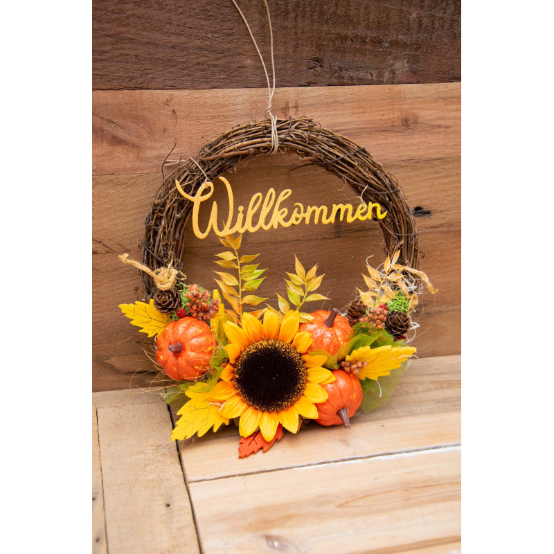 Türkranz Sonnenblume und Kürbisse