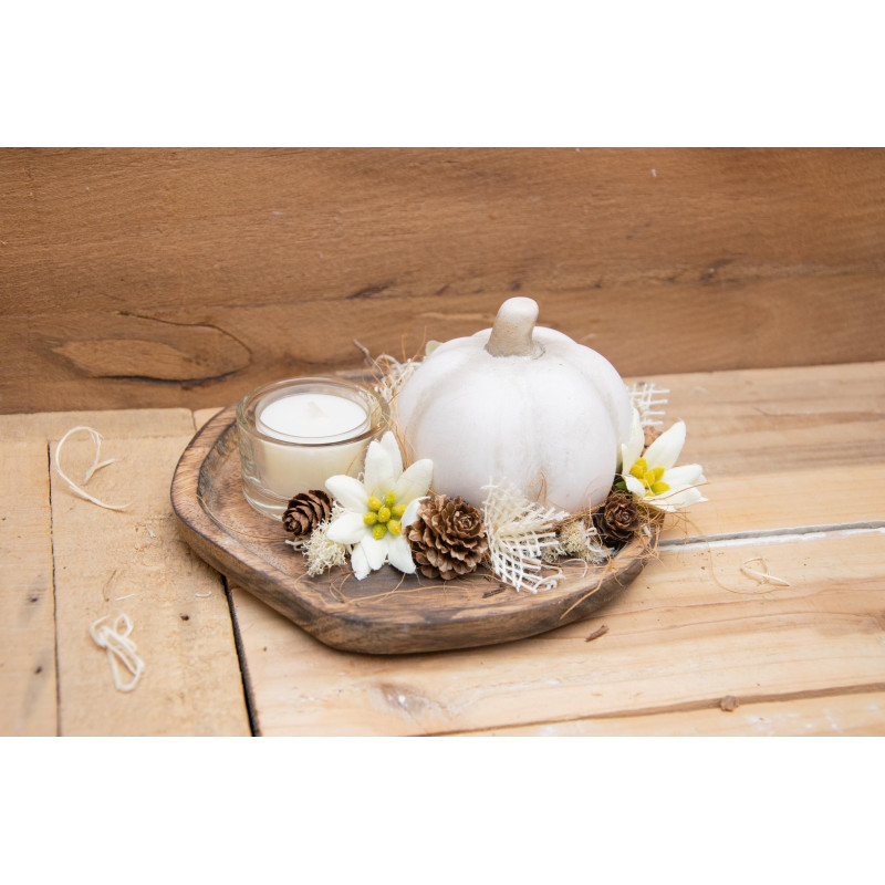 Teelicht Kürbis mit Edelweiss