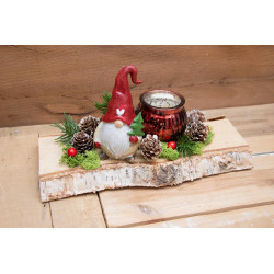 Wichtel-Windlicht Deko auf Birkenholz