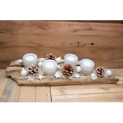 Adventsgesteck Schwemmholz weiss