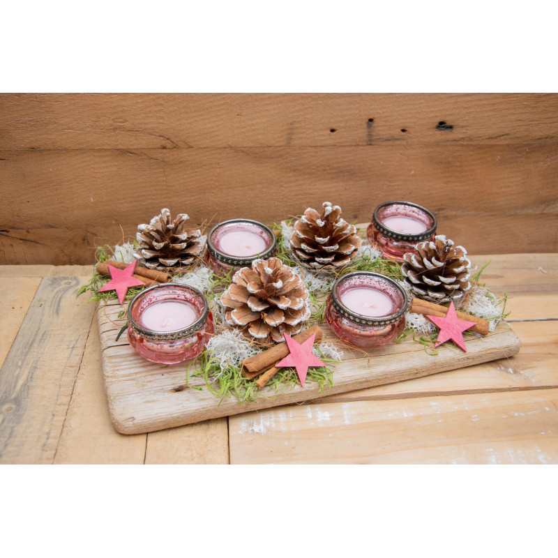 Adventsgesteck rosa Schwemmholz