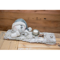 Winterdeko Schneemannbüste auf Rinde