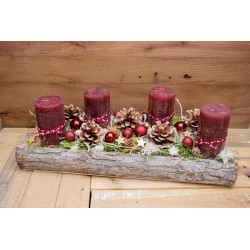 Adventsgesteck weinrot Rindenbox