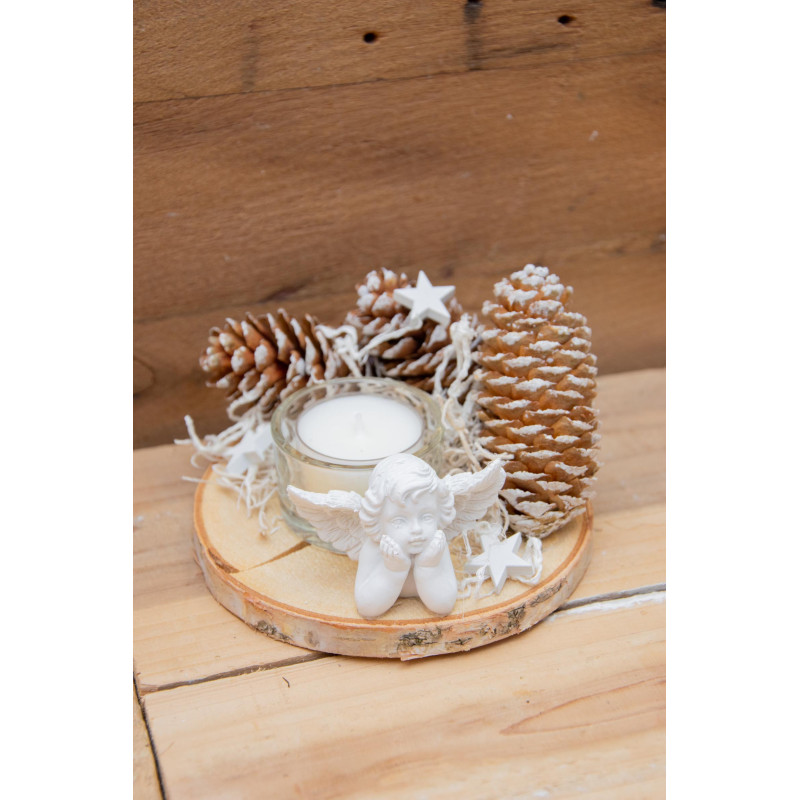 Teelicht Engel auf Birkenholz