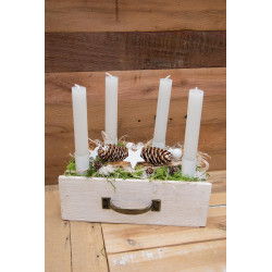 Adventsgesteck Schublade weiss