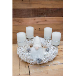 Adventskranz Wichtel weiss