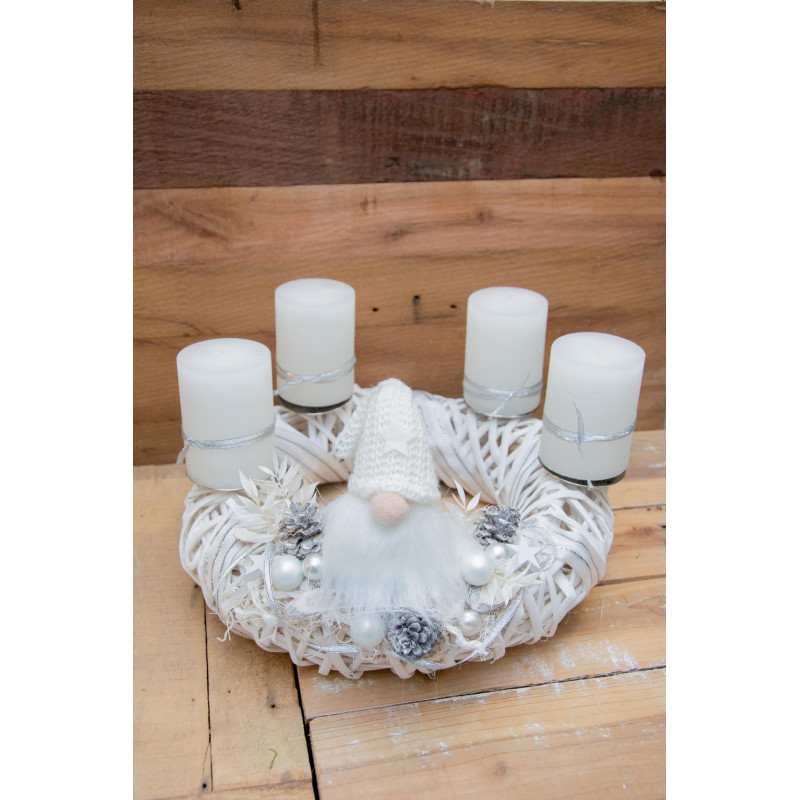 Adventskranz Wichtel weiss