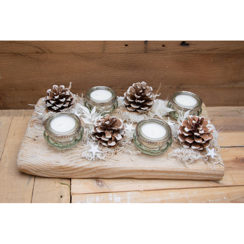 Adventsgesteck Schwemmholz weiss