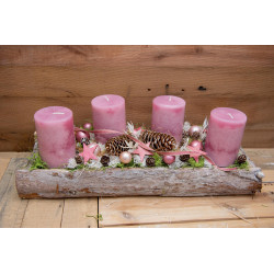 Adventsgesteck Rindenbox rosa
