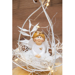 Engel - LED - Deko mit Holzscheibe