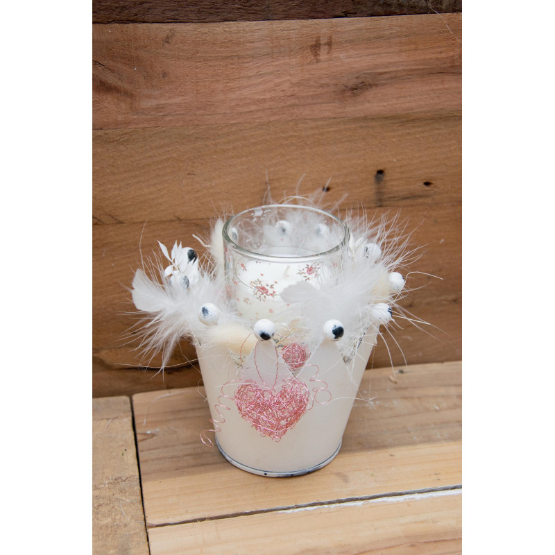 Krone Windlicht mit rosa Herz