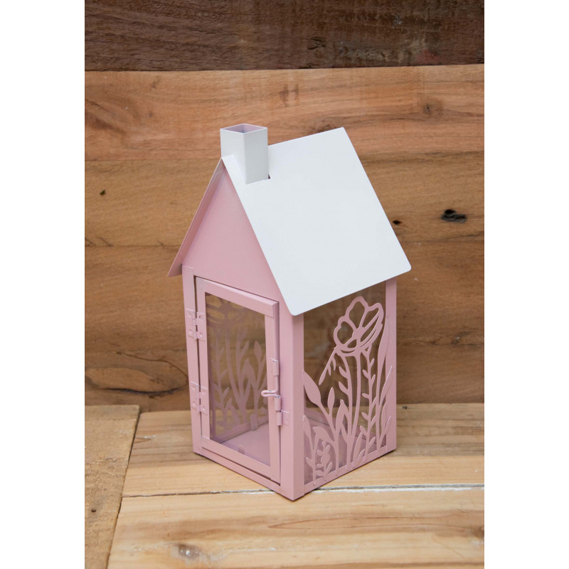 Laterne mit Blumenmuster rosa-weiss