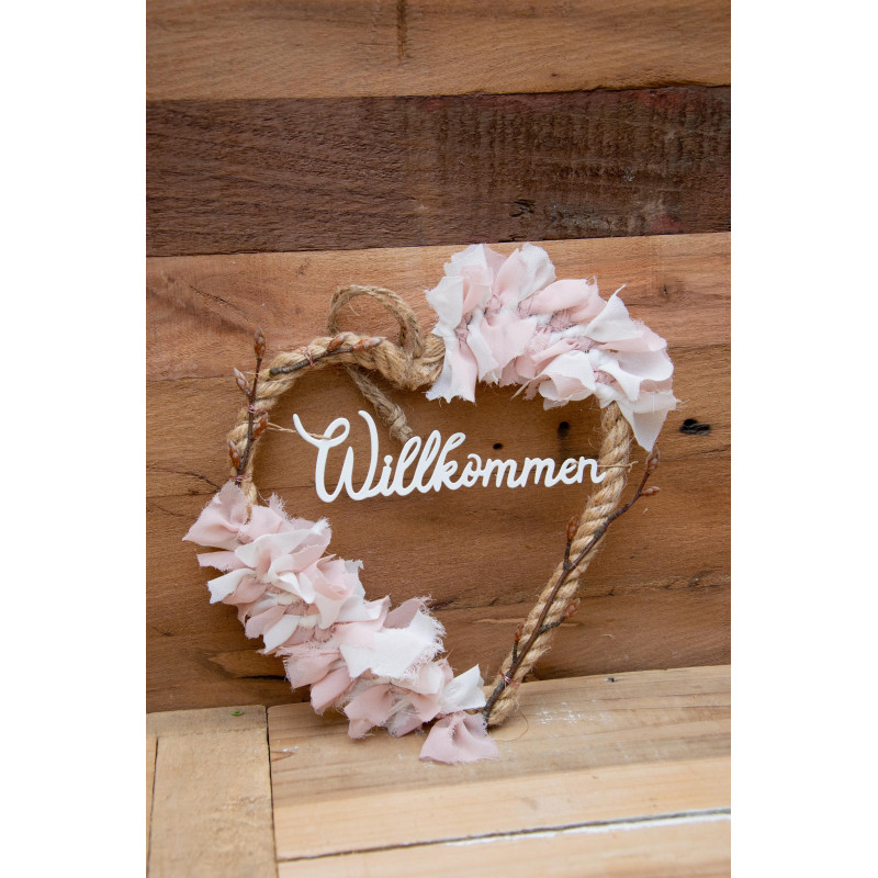 Türdeko Kordelherz Willkommen Stoffe