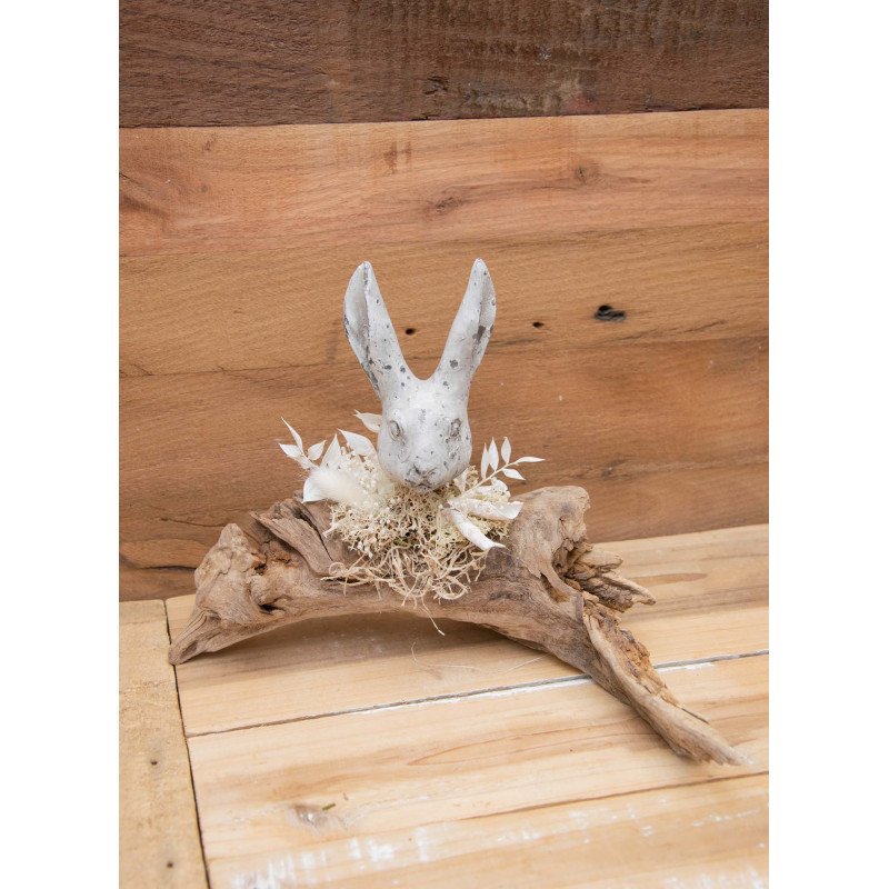 Hasenbüste auf Schwemmholz