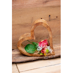 Holzherz mit Seidenrosen