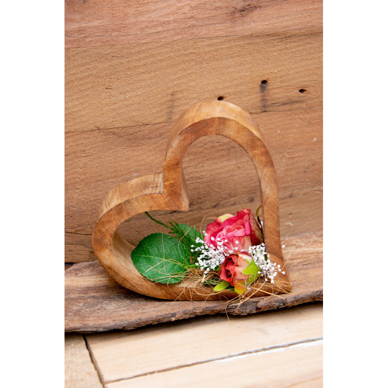 Holzherz mit Seidenrosen