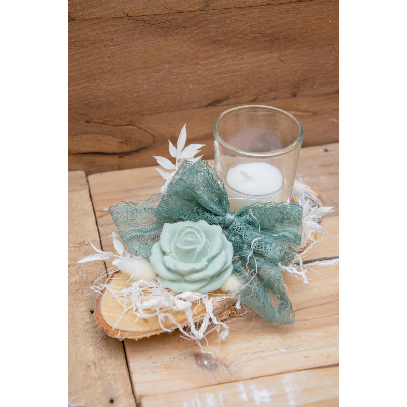 Windlicht Deko mit Rose mintgrün