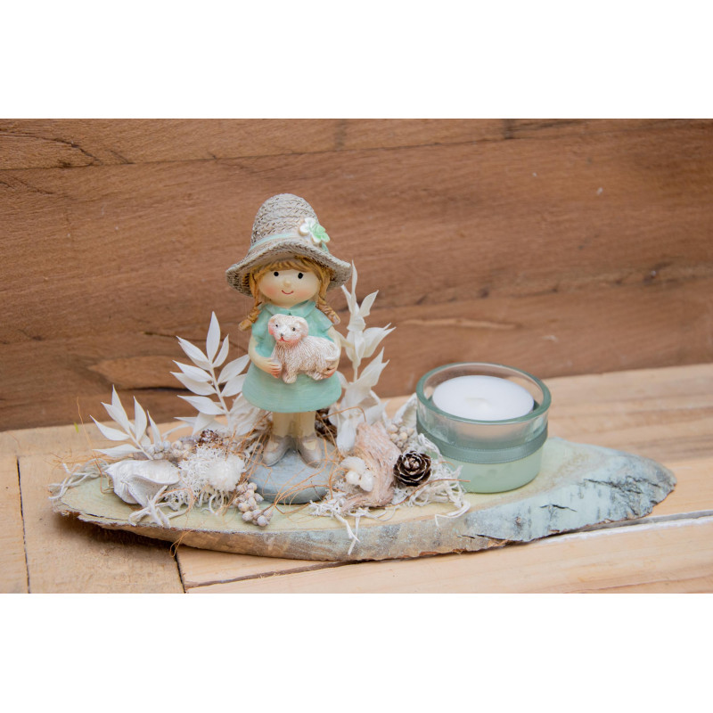 Teelichtdeko Kind mit Hund