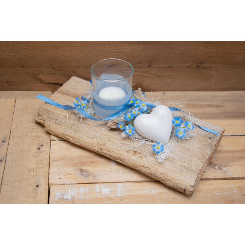 Herz-Teelicht-Deko Vergissmeinnicht