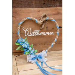 Türdeko Herz Kordel mit Vergissmeinnicht