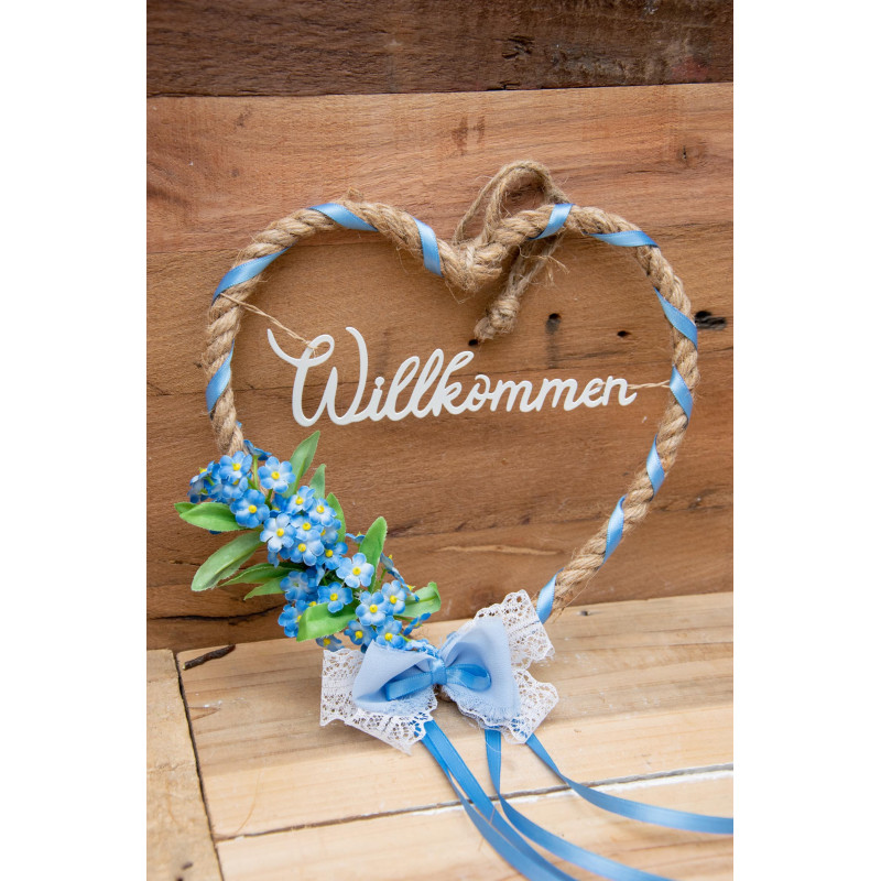 Türdeko Herz Kordel mit Vergissmeinnicht