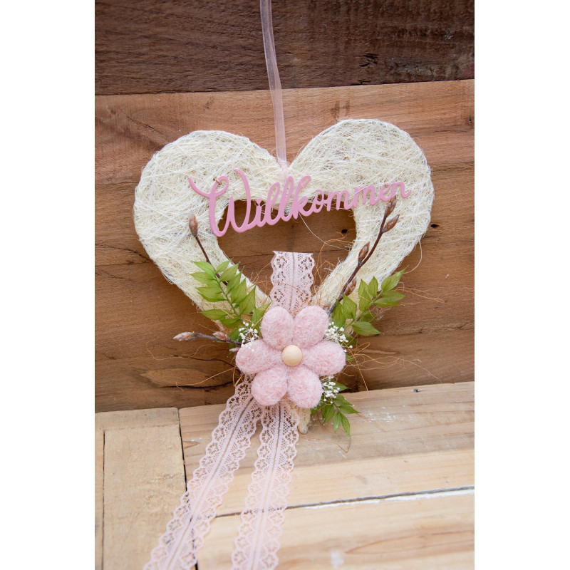Türdeko Herz mit Stoffblume