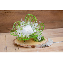 Birkenholzscheibe Herz im Drahtnest