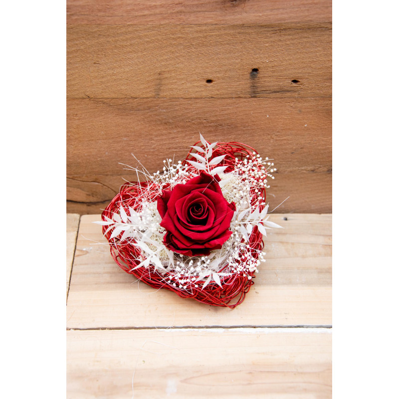 Drahtherz mit roter Rose