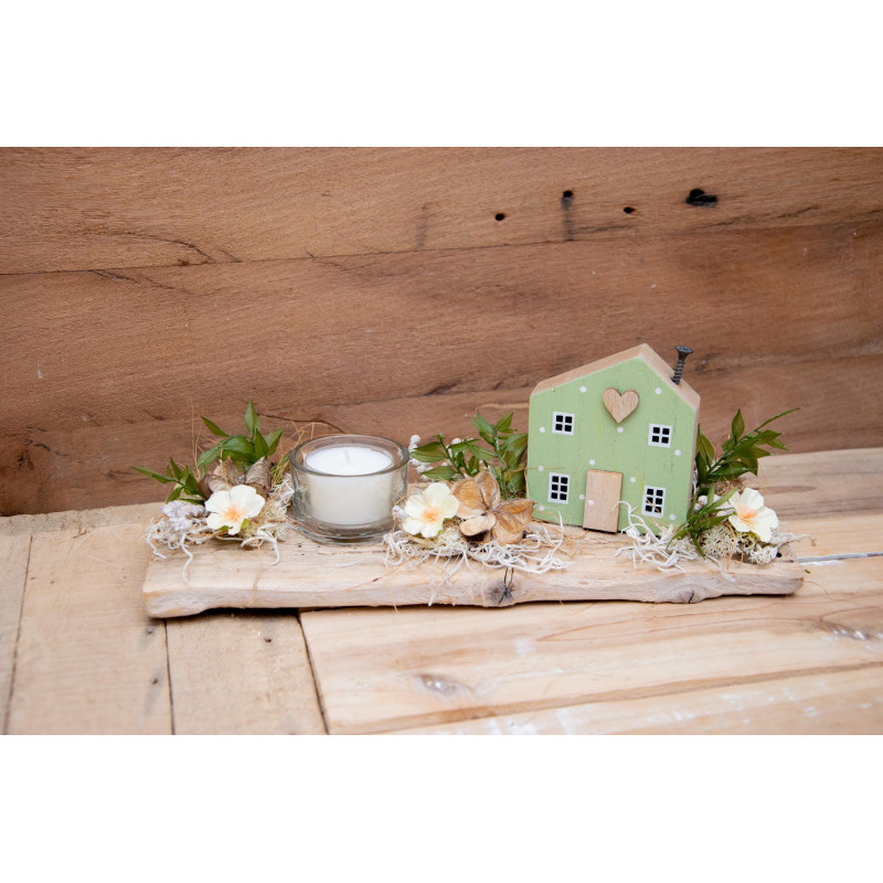 Teelicht Haus grün Schwemmholz