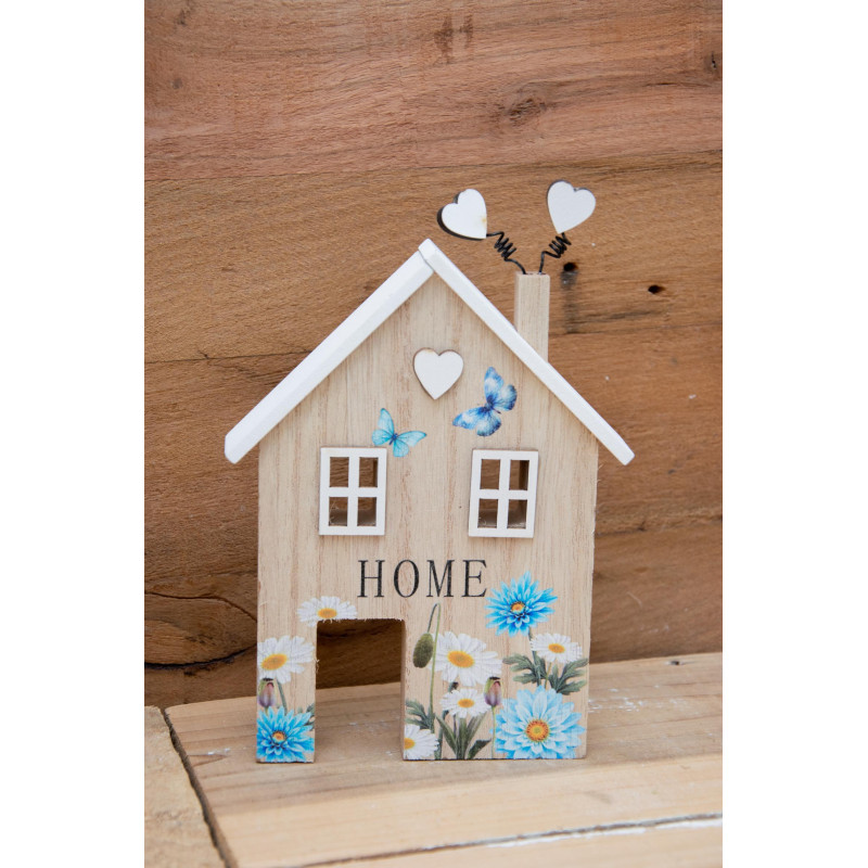 Holzhause blaue Blumen