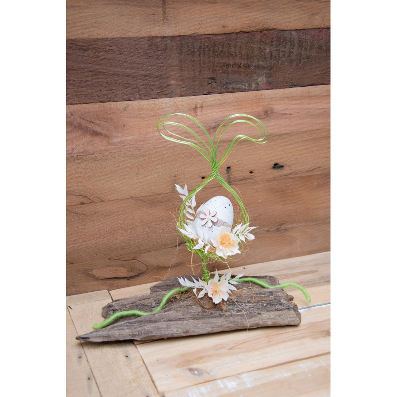 Tischdeko Schwemmholz-Ohren-Ei Osterdeko grün