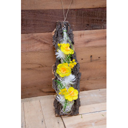 Türdeko Rinde mit Blumen-Draht-Geflecht