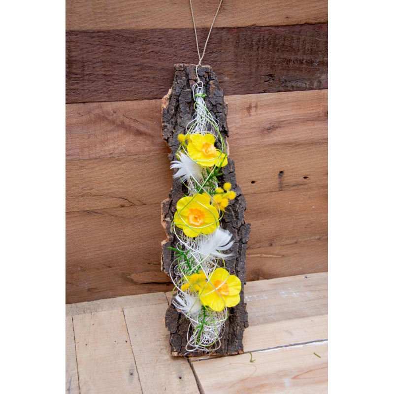 Türdeko Rinde mit Blumen-Draht-Geflecht