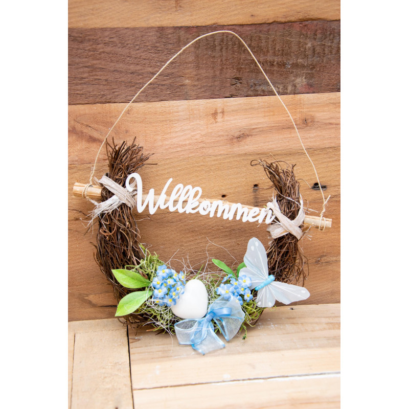 Türdeko Halbkranz mit Herz und Vergissmeinnicht