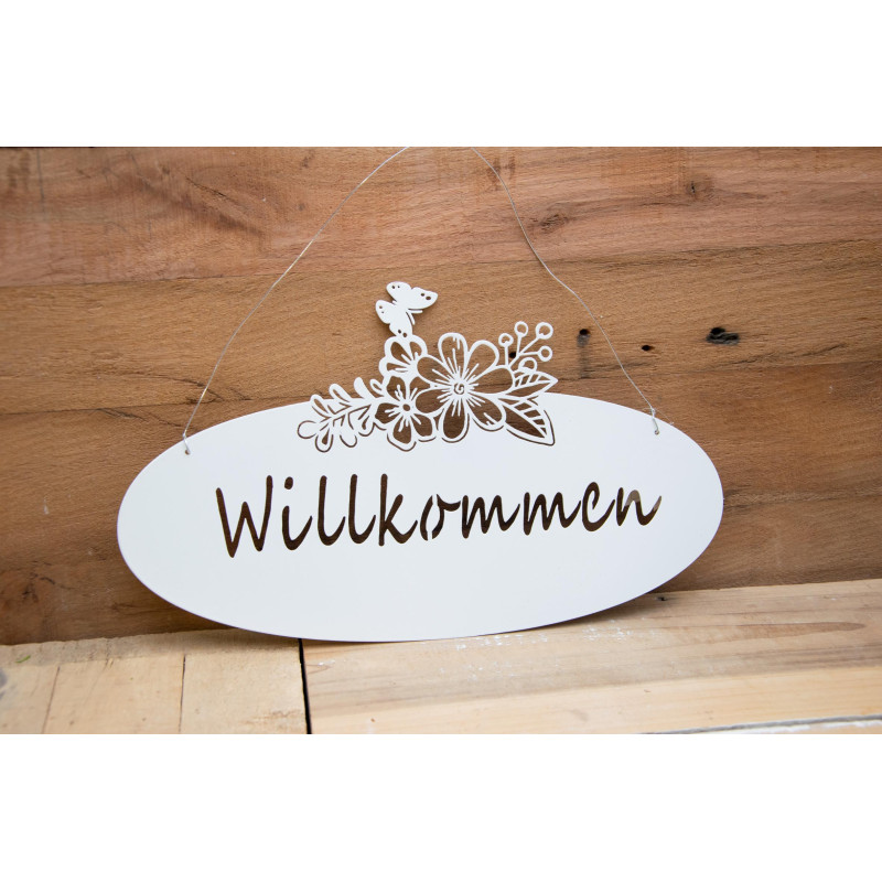 Metallschild Willkommen