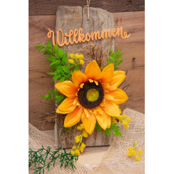 Schwemmholz Sonnenblume Willkommen