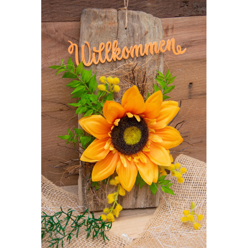 Schwemmholz Sonnenblume Willkommen