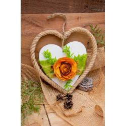 Türdeko Kordelherz mit Herz orange Blüte