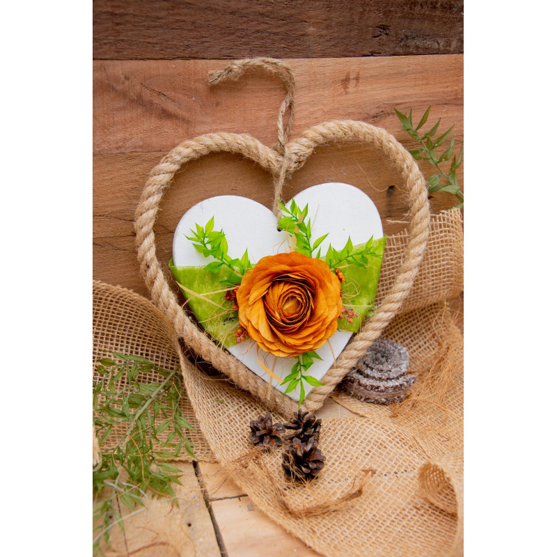 Türdeko Kordelherz mit Herz orange Blüte