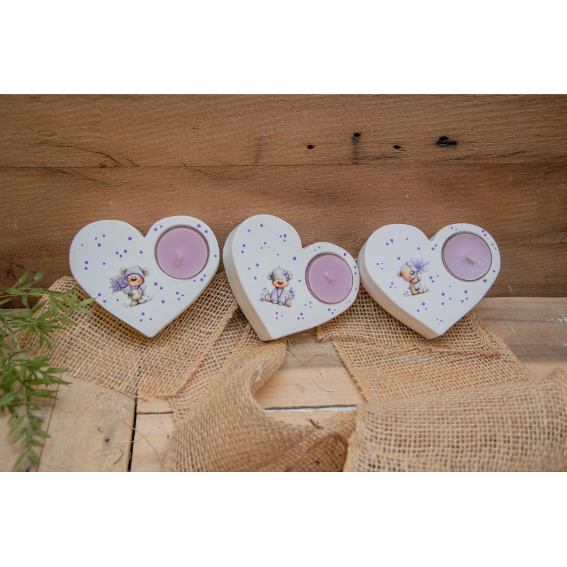 Herz Teelicht Teddy mit Blumen