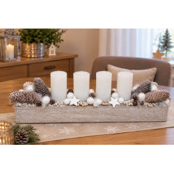 Adventsgesteck in Weiss und Natur