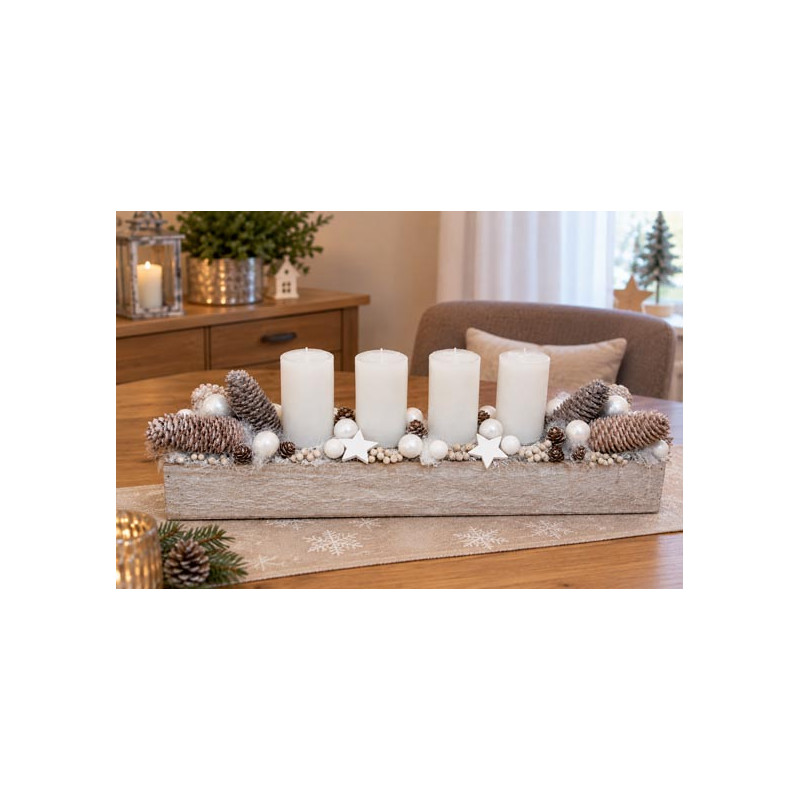 Adventsgesteck in Weiss und Natur
