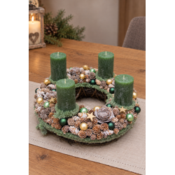 Adventskranz Zapfen in Grün und Gold