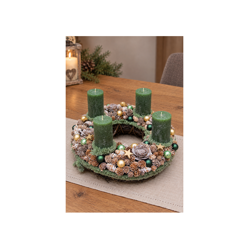 Adventskranz Zapfen in Grün und Gold